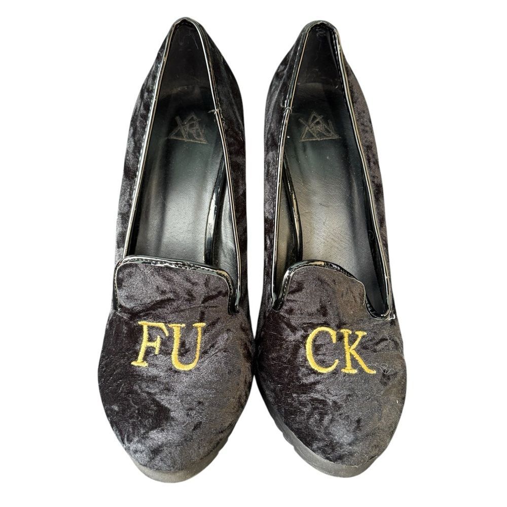 YRU Posch F U C K Black Loafer High Heels Women’s Sz 8